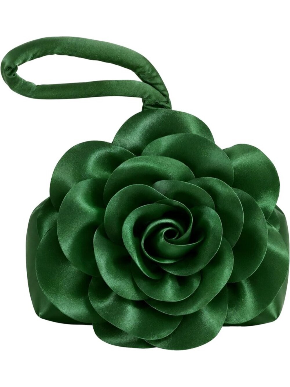 Women's Green Flower Satin Style Evening Bags Triangle Zipper Clutch Purses